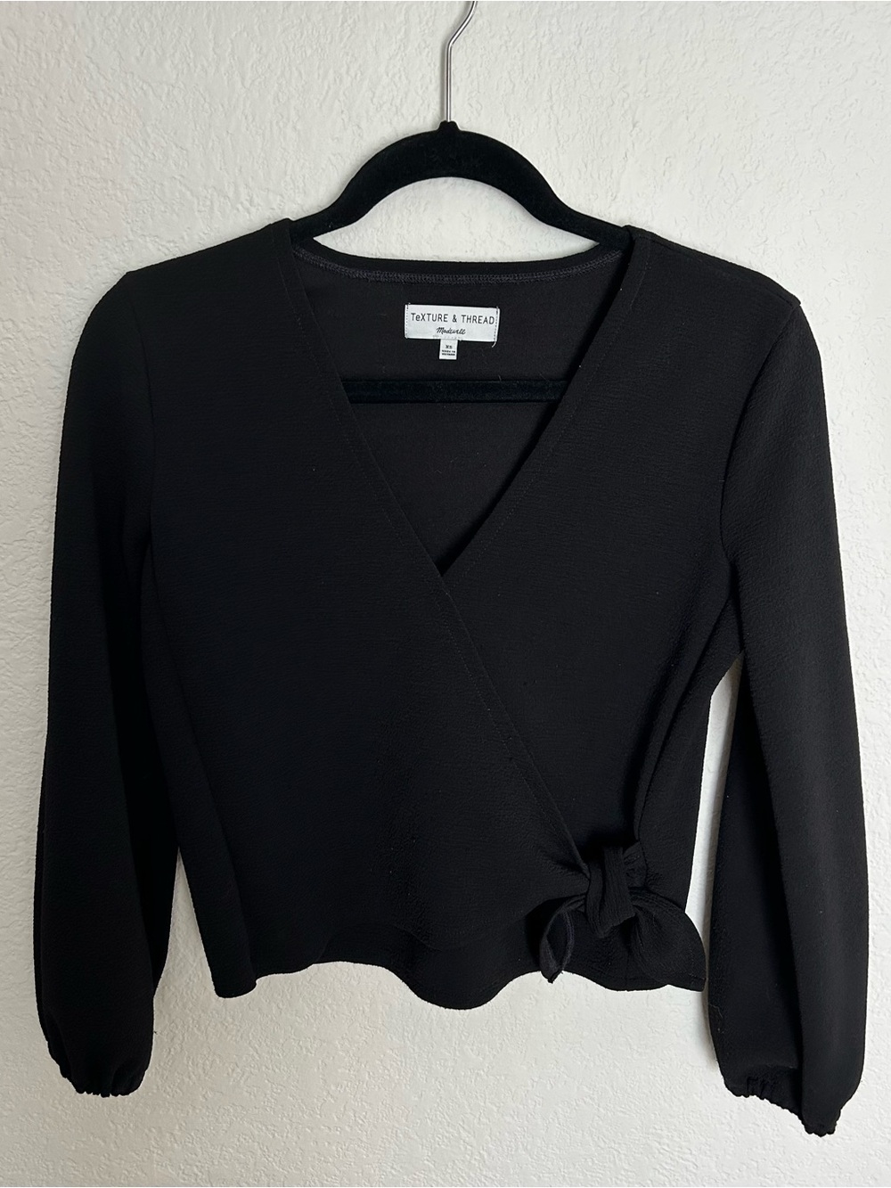 Madewell Black Wrap Tie Long-Sleeve Top
